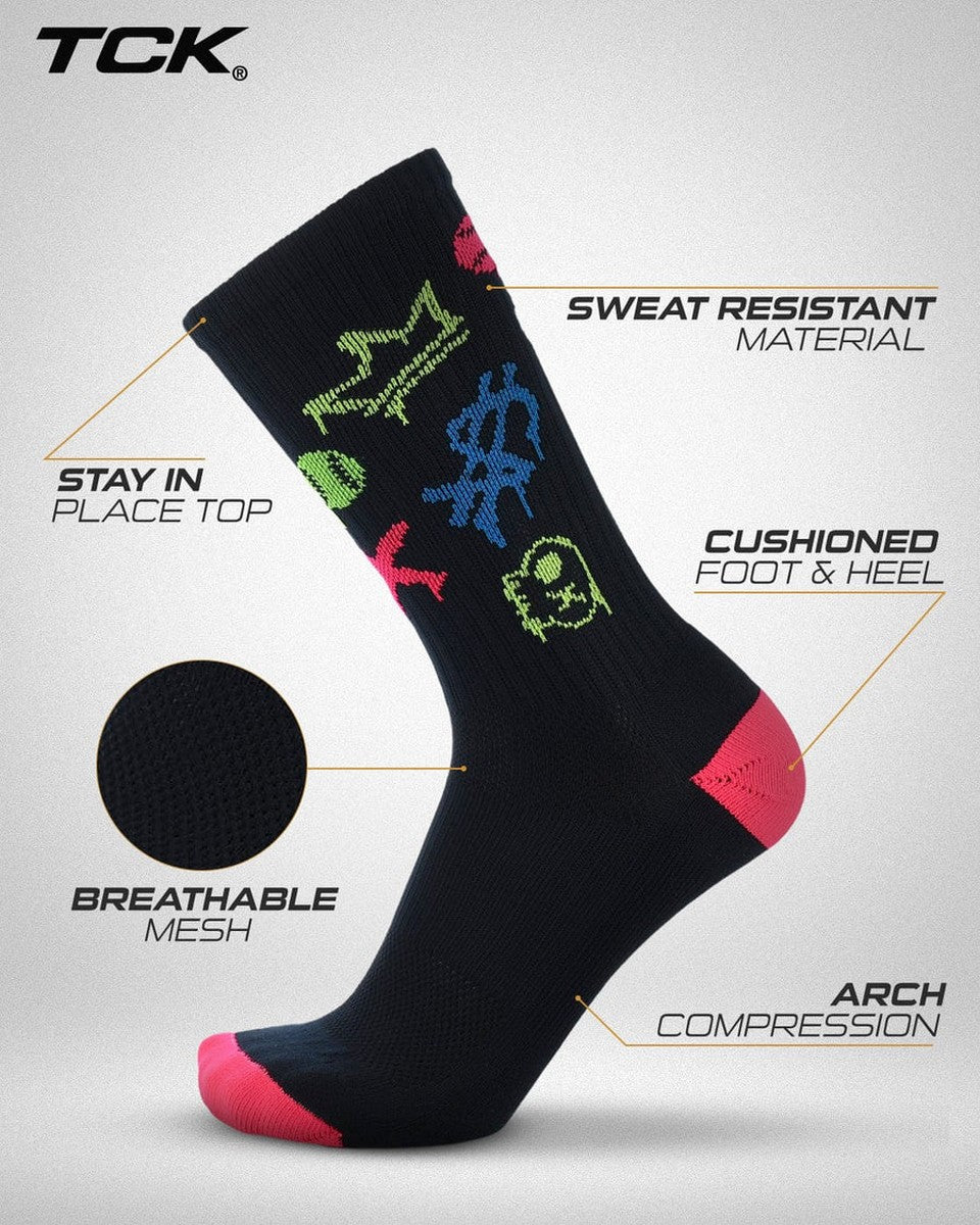 TCK After-Glow Graffiti Neon Baseball Crew Socks - Image 2